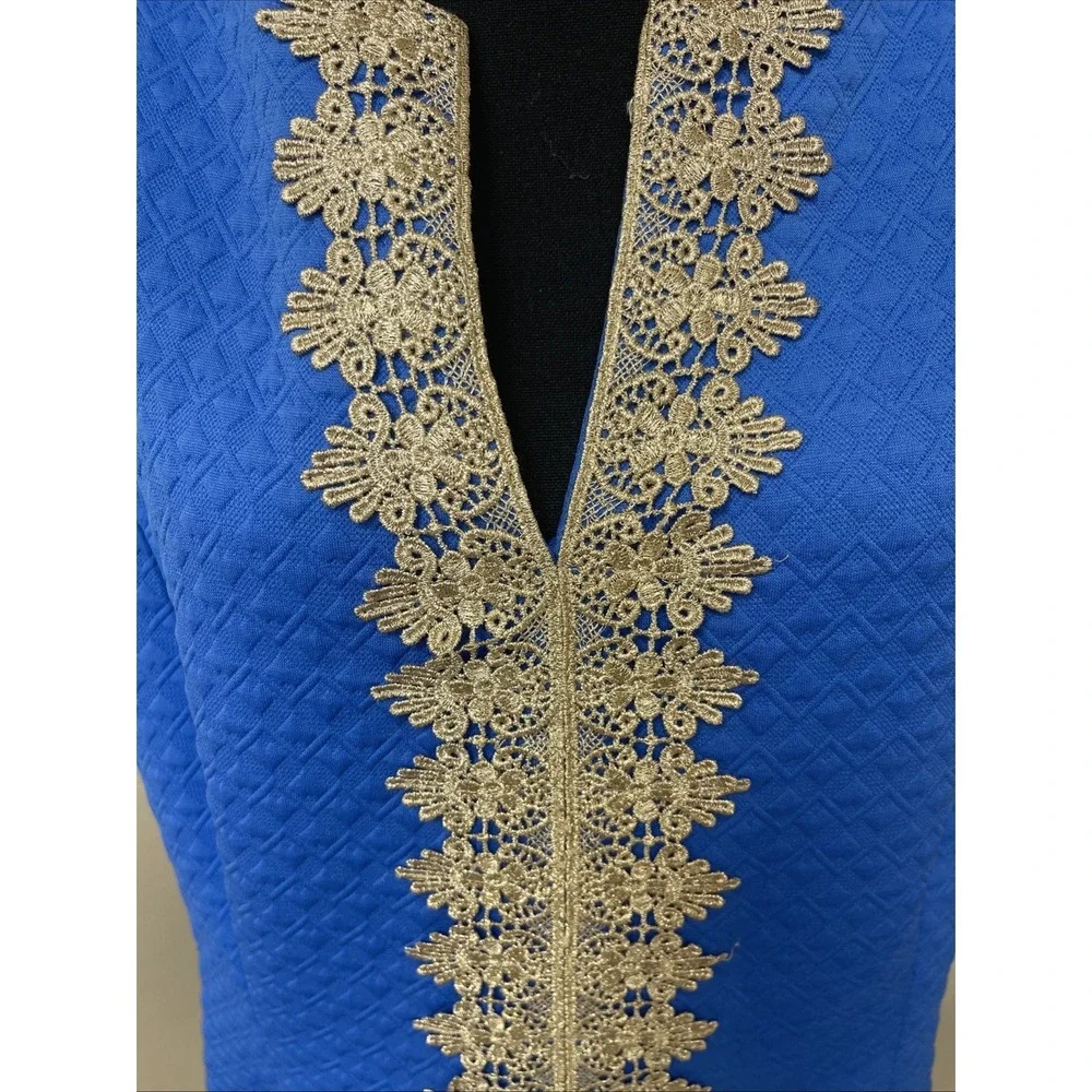 Pappagallo Women's Sleeveless Dress Size 16, Lined, Blue With Gold Trim - Picture 2 of 4